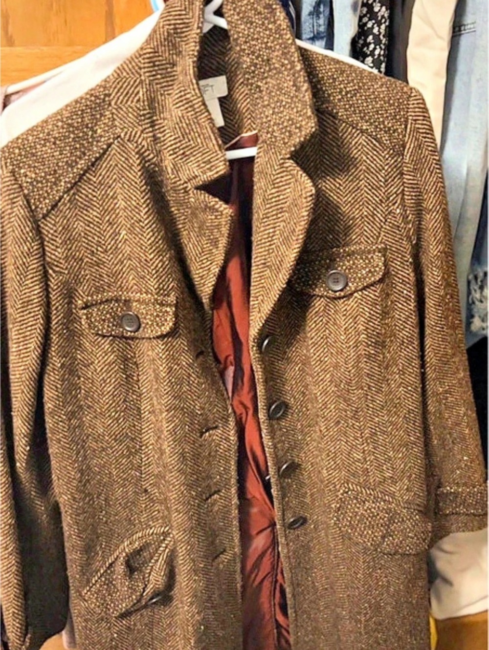 LOFT Herringbone Pea Coat in Brown Size 10 Like New